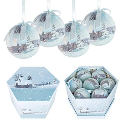 Image of Christmas Workshop 14pc Frosted Snow Xmas Village Bauble