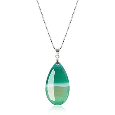 Image of COAI 925 Sterling Silver Teardrop Striped Green Agate Crystal Necklace for Women Girls