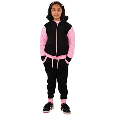 Image of A2Z 4 Kids Girls Boys Tracksuit Plain Camouflage Contrast Fleece Hooded Top With Bottom Joggers Suit T.S 101 Baby Pink 13