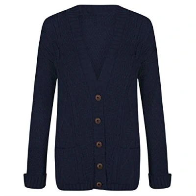 Image of WearAll Womens Cable Knitted Button Cardigan Long Sleeve Ladies Boyfriend Top Navy 20 22