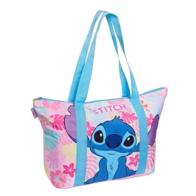 Image of Disney Lilo &amp; Stitch Tote Bag for Women Girls Travel Beach Zipped Fully Lined Large Shoulder Top Handle Overnight Carry On Shopper