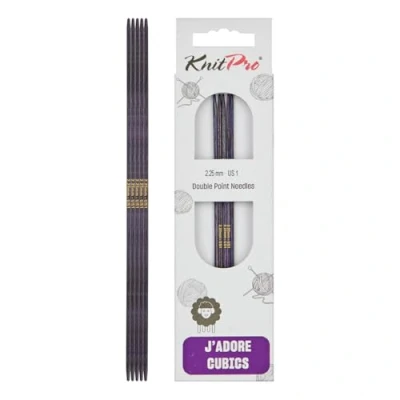 Image of KnitPro J’Adore Cubics Double Pointed Knitting Needles Sets of 5 Wooden Pins for Socks Hats Mittens Short Round 15cm x 2.25mm, 26 1910101010, purple