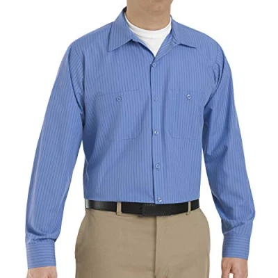 Image of Red Kap Men&#039;s Rk Industrial Stripe Seven Button Work Shirt, Petrol Blue/Navy, S