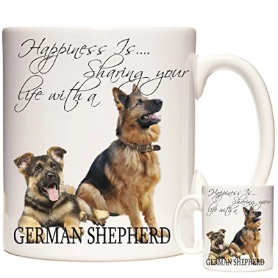 Image of German Shepherd Mug, Happiness is, Alsatian Gift, 11oz Ceramic Coffee