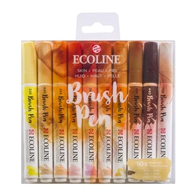 Image of Ecoline Brush Pen Set of 10 Liquid Watercolor Pens Skintones Blendable Markers for Hand Lettering, Drawing, &amp; Crafts