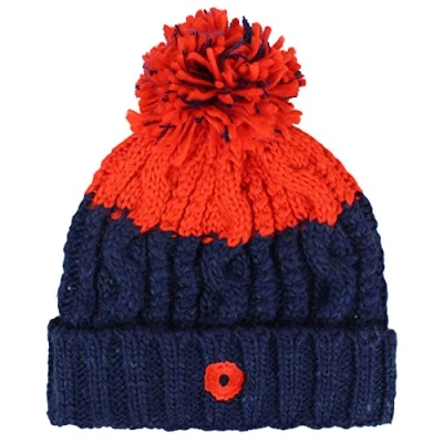Image of TeddyT&#039;s Men&#039;s Poppy Fleece Lined Navy and Red Cable Chunky Knit Bobble Hat, M L