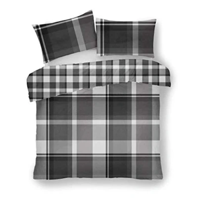 Image of CT Waverly Check Pattern Luxurious Duvet Cover Sets Quilt Fully Reversible Bedding (Grey, Super King Size)