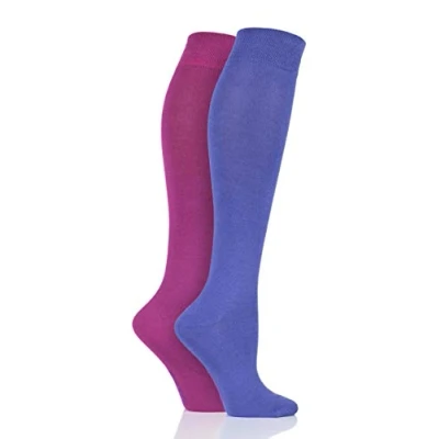 Image of Women&#039;s 2 Pair SOCKSHOP Plain and Patterned Bamboo Knee High Socks with Smooth Toe Seams Neon Lights 4 8 Ladies