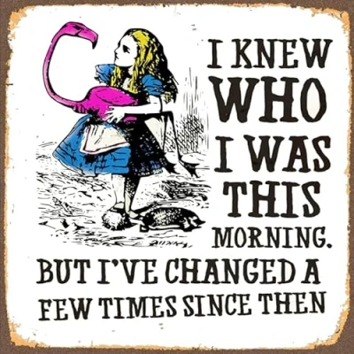 Image of Alice in Wonderland I Knew Who Was This Morning Quality Square Wooden Coaster