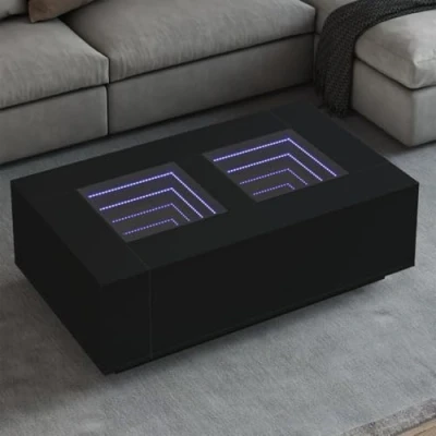 Image of vidaXL Coffee Table with Infinity LED Multi purpose Rectangular Engineered Wood &amp; Glass, Black, 116 x 69 40 cm for Living Room, Bedroom, Lounge