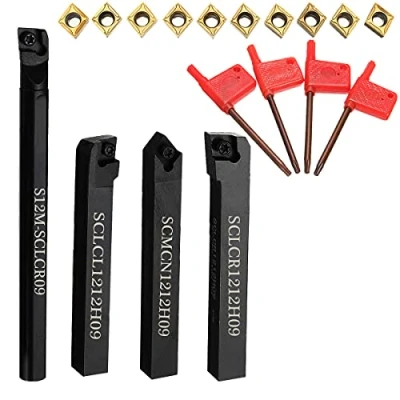 Image of Maizoon CNC Lathe Bit Tool Holder 4pcs S12M SCLCR09 SCLCR1212H09 SCLCL1212H09 SCMCN1212H09 + 10pcs Carbide Inserts Wrench, Heavy Duty Internal Grooving Turning Boring Bar DZ07