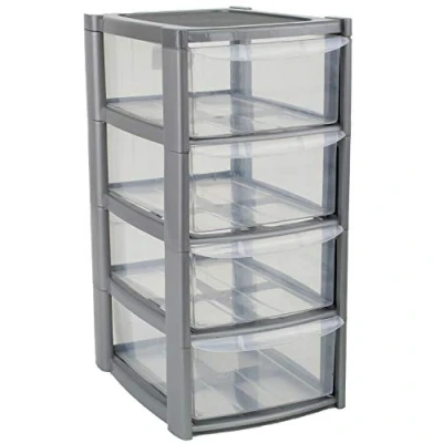 Image of Plastic Storage Drawers Tower Unit Desktop Home Bathroom School Stationary Files (4 Tier)