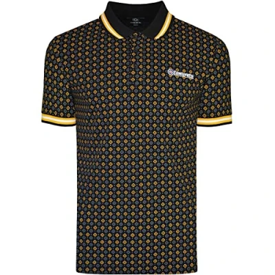 Image of Lambretta Mens Retro All Over Geo Pattern Short Sleeve Polo Shirt 7164 Black (XXXX Large)