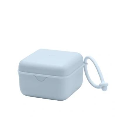 Image of BIBS Pacifier box with elastic. Sterilizer for pacifier. 100% BPA free material. Baby Blue