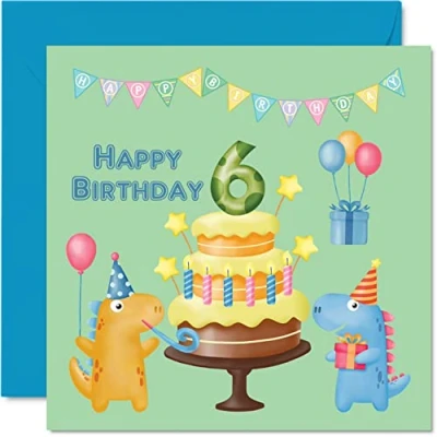Image of 6th Birthday Card Boy Dinosaur Party Happy 6 Year Old Boy, Boys Cards for Him, 145mm x Greeting Son Nephew Grandson Kid Children