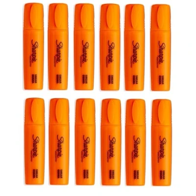 Image of Sharpie Fluo XL Highlighter Pen 3 Blade Chisel Tip 12 Pack Orange