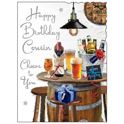 Image of Jonny Javelin Male Happy Birthday Cousin Cheers To You Card Beer Barrel