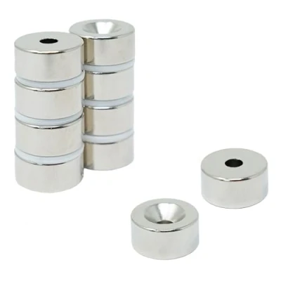 Image of Neodymium Magnet for Arts, Crafts, Model Making, DIY, Hobbies, Office and Home 20mm dia x 10mm thick 5.2mm c/sink 11kg Pull South