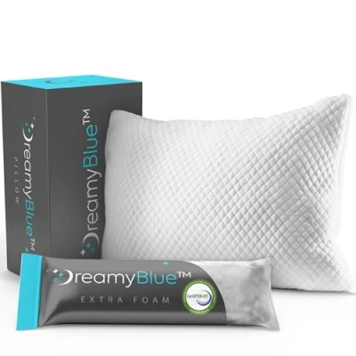 Image of DreamyBlue Premium Pillow for Sleeping Shredded Memory Foam Fill [Adjustable Loft] Washable Cover from Bamboo Derived Rayon Side, Back, Stomach Sleepers CertiPUR US Certified