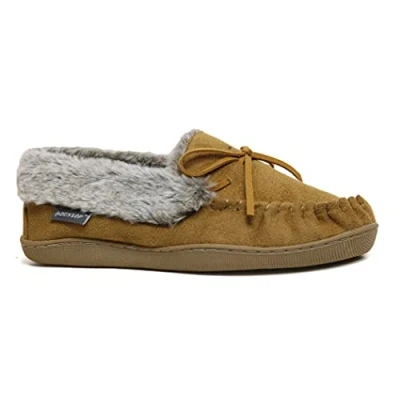 Image of DUNLOP Ladies Moccasin Slippers New Machine Washable Faux Sheepskin Fur Cosy with Memory Foam (Tan Mocc, UK Footwear Size System, Adult, Women, Numeric, Medium, 4)