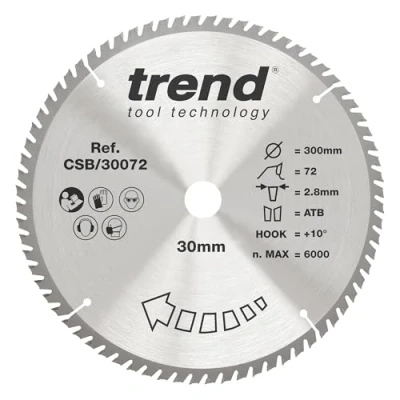 Image of Trend Wood Circular Saw Blade, 300mm Diameter, 30mm Bore, 72 Teeth, TCT, 2.8mm Kerf, +15 Hook, CSB/30072
