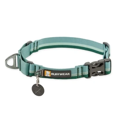 Image of RUFFWEAR Web Reaction Collar, Extra Large Dog Adjustable Martingale Collar with Aluminium V Ring &amp; Side Release, Fabric Reflective Tubelock Webbing, 58 66cm, River Rock Green
