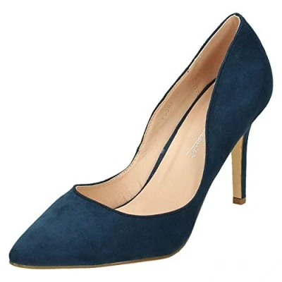 Image of Anne Michelle Ladies High Heel Court Shoes Navy Microfibre UK Size 6 EU 39 US 8