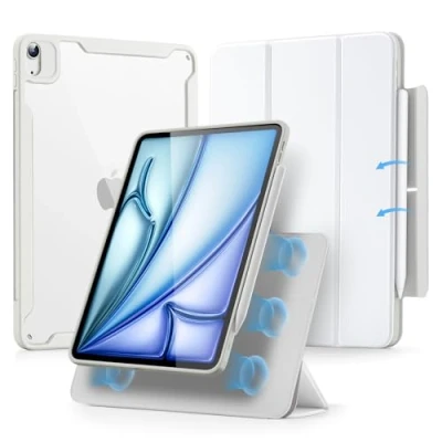 Image of ESR Hybrid Case for iPad Air 11 Inch 2024 M2, 6th Generation/Air 5th Generation 2022/Air 4th 2020, Detachable Magnetic Cover, Portrait &amp; Landscape Stand, Rebound 360 Series, White