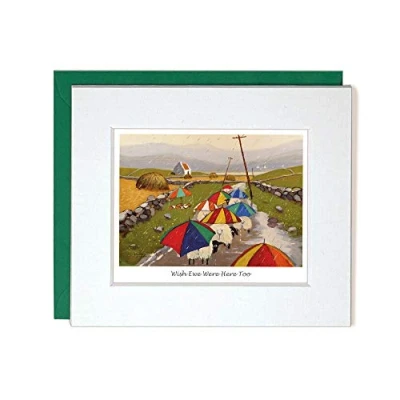 Image of &quot;Wish Ewe were Here Too&quot; Mounted Greeting Card by Thomas Joseph Friendship Sheep Range