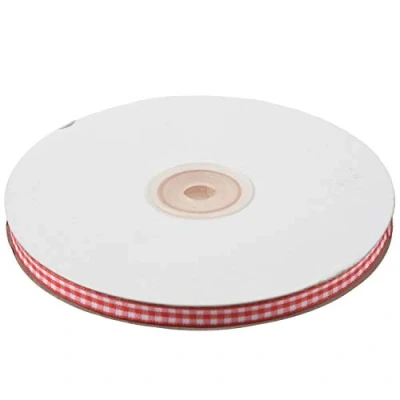 Image of Cuasting 45m Full Reel Cut Lengths Gingham Ribbon Sewing Crafts, 6mm Wide Red