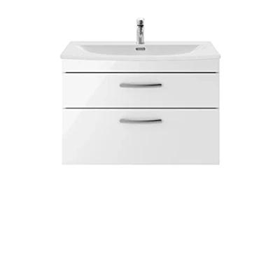 Image of nuie Modern Bathroom Wall Hung 2 Soft Close Drawers Vanity Unit with Curved Ceramic Basin 30mm Profile, 800mm, Gloss White, Manufactured Wood