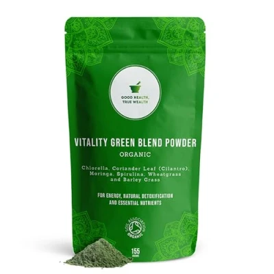Image of Organic Super Greens Powder Ultimate Green Blend of 6 &amp; Superfood 155 Grams 33 Servings Removes Toxins Boost Energy Gluten Free, Vegan Soil Association Certified