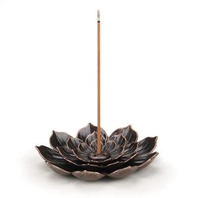 Image of SLKIJDHFB Lotus Incense Holder Brass Stick Cone Coil Burner with Detachable Ash Catcher for Home Office Yoga Meditation