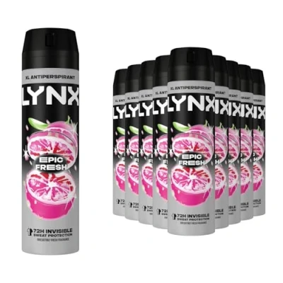 Image of Lynx Anti Perspirant Epic Fresh 72 Hour Sweat &amp; Odour Protection Deodorant Spray for Men with Unique Scent of Grapefruit and Tropical Pineapple, 200ml Pack 12