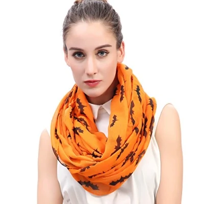 Image of Lina &amp; Lily Halloween Bats Print Lightweight Snood Scarf (Orange)