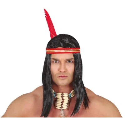 Image of Guirca Fiestas GUI4167 Indian Wig with Feather (Box Container)