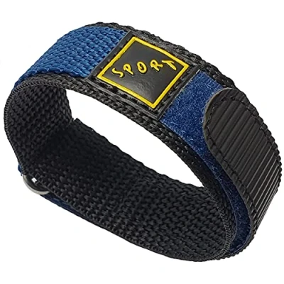 Image of Talk Time Wrap Around Hook and Loop Sports Nylon Watch Strap Band Blue 14mm