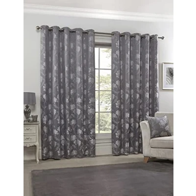 Image of Emma Barclay Blossom Lined Eyelet Jacquard Curtains in Silver Width 90 x Drop 90&quot; (228 228cm)