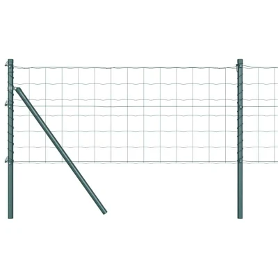 Image of vidaXL Euro Fence with 13 Posts 0.6x50 m Galvanised Steel Green