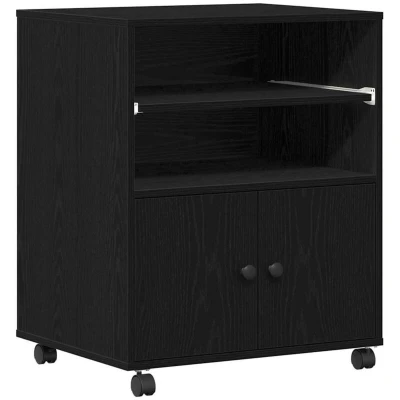 Image of vidaXL Printer Stand with Wheels Black Oak 60x48x74 cm