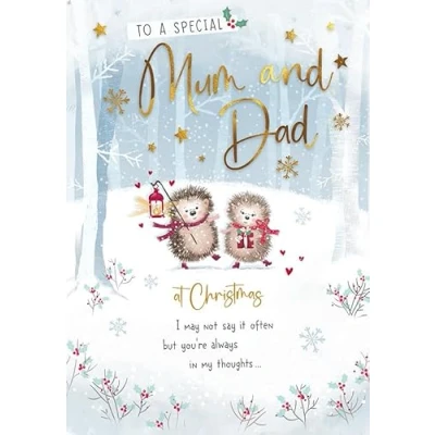 Image of Piccadilly Greetings Christmas Card To a Special Mum &amp; Dad Hedgehog Pair 9 x 6 inches