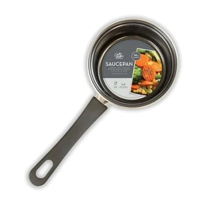 Image of Cooke &amp; Miller 14cm Sauce Pan Durable Carbon Steel with Non Stick PTFE Coating Versatile Cooking for Halogen Gas Electric Solid Hobs Freezer Safe Easy Storage Handle