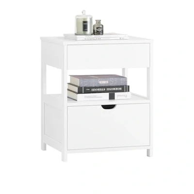 Image of SoBuy Bedside Table Nightstand Side End Lamp with 2 Drawers White W45 x D38 H56cm FRG258 II W