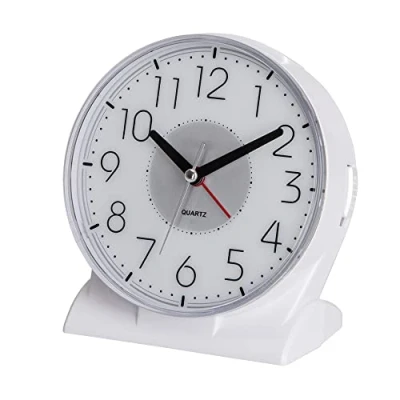 Image of EASIBEST Silent No Ticking Analog Alarm Clock,Readable for Seniors Vision Impaired,Easy to Set,Snooze,Crescendo Alarm,Led Light,AA Battery Operated,White