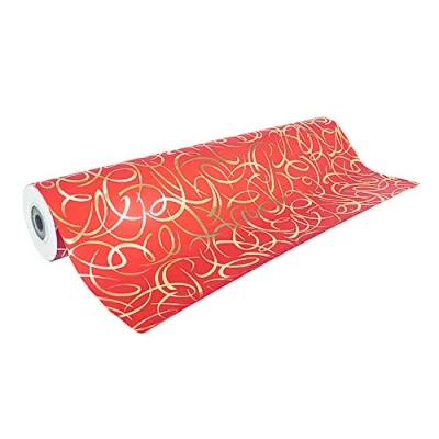 Image of Clairefontaine Ref 211894C Premium Long Roll Wrapping Paper (Single Roll) 70cm Width x 50m Length, 80gsm Laminated Red &amp; Gold Swirls Design