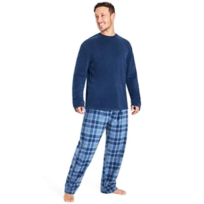 Image of CityComfort Mens Pyjamas Set Super Soft Fleece 2 Piece Loungewear Nightwear Gifts for Men (Blue Checked, XL)