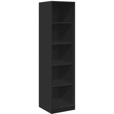 Image of vidaXL Modern Wardrobe Black Engineered Wood, Compact Storage Solution with Hanging Rod &amp; 3 Small Compartments Suitable for Bedroom, Living Room Dimension of 50x50x200 cm.