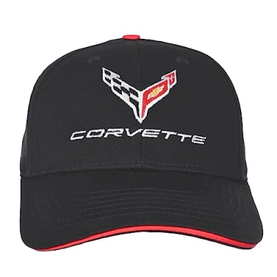 Image of JH DESIGN GROUP Men&#039;s Chevy Corvette C8 Logo Cap Adjustable Black Hat, Black, One size