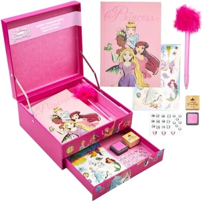 Image of Disney Stitch Kids Scrapbook Set with Notebook Gem Stickers Pen &amp; Stamp Craft Writing Drawing Gifts for Girls (Pink Princesses)