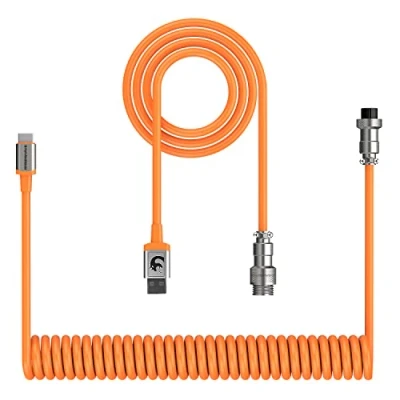 Image of XINMENG Coiled Keyboard Cable, USB Type C To A, TPU Mechanical Cable 51.18 inch with Detachable Metal Aviator Connector for Gaming Keyboard/Tablet/Phone Orange